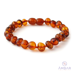 PULSEIRA DE ÂMBAR ADULTO BARROCO COGNAC POLIDO - 18 CM