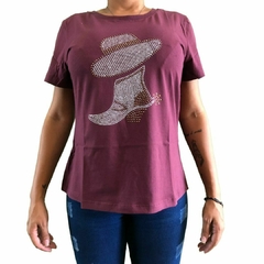 T-shirt Feminina Country E Cia Estampa Chapéu/Bota Termo Vinho 3189.1