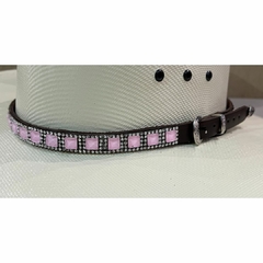 Bandinha Para Chapéu Strass Rosa Bebe/Pérola Couro Café BC54 - comprar online