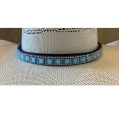 Bandinha Para Chapéu Strass Azul Bebe Couro Preto BC93 - comprar online