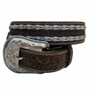 Cinto West Belts Couro Strass Losango Entalhado Marrom A39