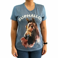 T-shirt Feminina Buphallos Cavalo Sublimado Azul BPL327