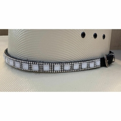 Bandinha Para Chapéu Strass Branco/Pérola Couro Preto BC44 - comprar online