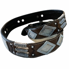 Cinto West Belts Couro Losango Pelo Strass Marrom A38 - comprar online