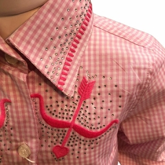 Camisete Infantil Country E Cia Xadrez Strass e Bordado Rosa/Branca 3176 - comprar online