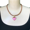 Choker Couro Trançado Marrom/Coração Rosa e Cavalo CH128