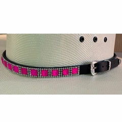 Bandinha Para Chapéu Strass Pink/Pérola Couro Preto BC50 - comprar online