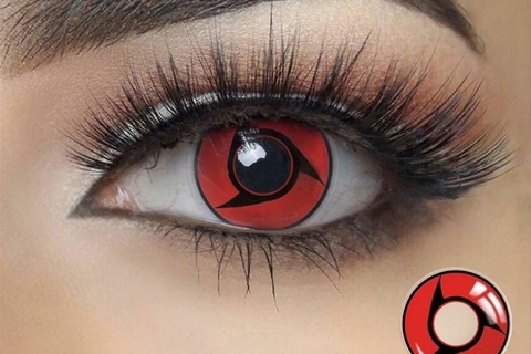 Lentes de contato Mangekyou Sharingan Itachi 12x no cartao brinde