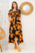 Vestido em Viscose Floral Laranja 859 Valentina Sirrah