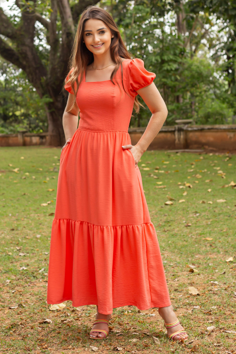 Vestido em Crepe Max Midi 806 Jade Coral -