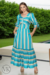 Vestido em Visco-satim Listrado Azul 905 Valentina Sirrah