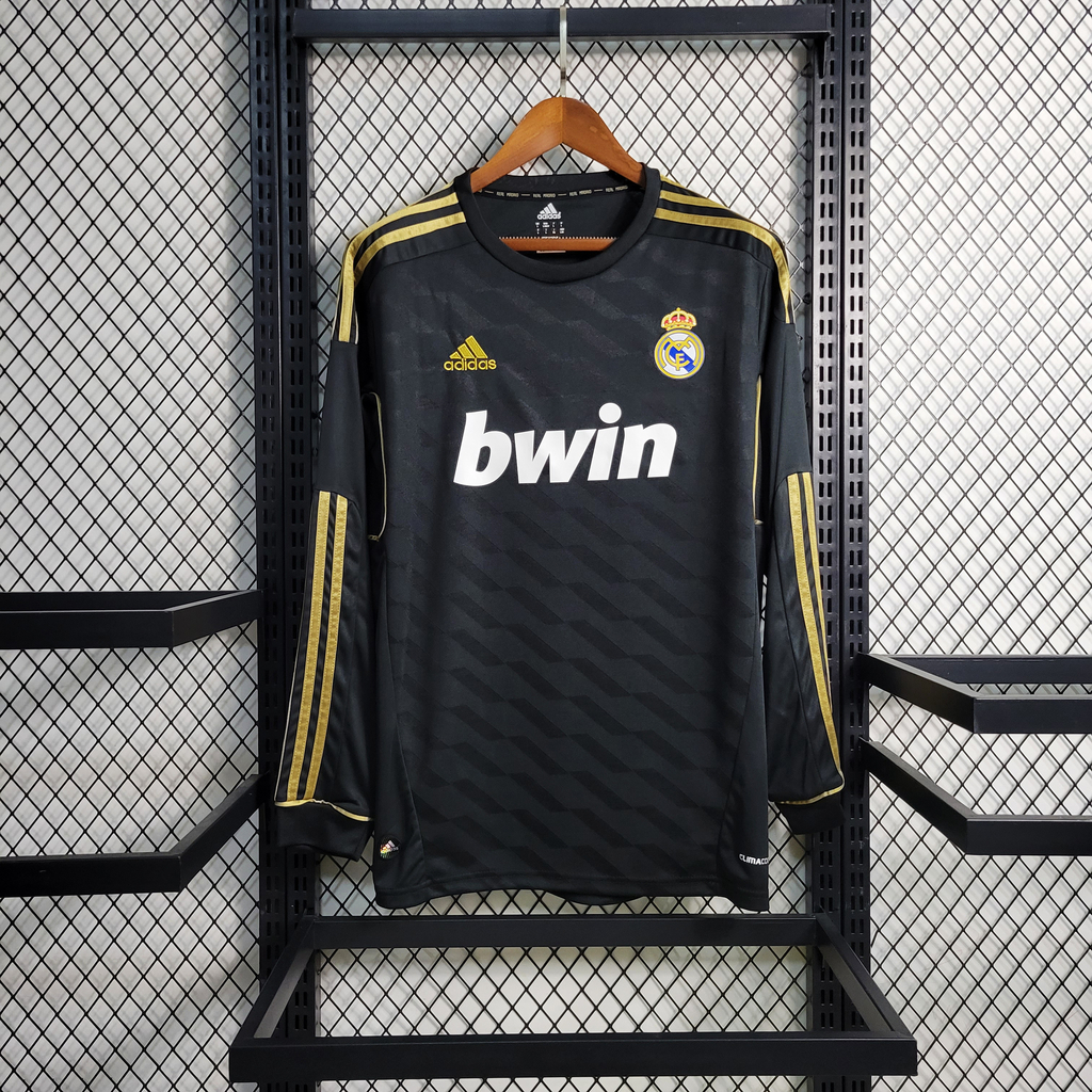 Camisa Real Madrid Away Retrô 11/12 Manga Comprida - Preta e Dourado
