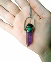 collar amuleto cuarzo aura violeta, malaquita y turmalina negra
