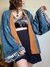 Casaco Kimono Dupla Face Aquele Abraço Caramelo e Azul - Tropicália