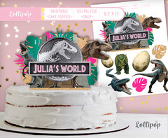 Jurassic Party cake topper pink printable jpg Digital