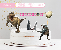 Jurassic Party cake topper banners pink printable jpg Digital