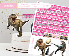 Jurassic Party cake topper banners pink printable jpg Digital - buy online