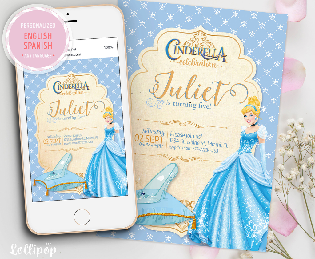 Cinderella princess Digital Party Invitation - Lollipop