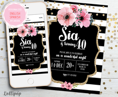 Flowers & glitter black Digital Party Invitation