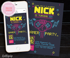 Gamer Play Digital Party Invitation