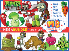 Plants vs Zombies MEGA BUNDLE, CLIPARTS, PAPERS, SVG & ALPHABETS