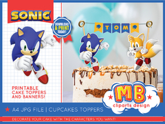 Sonic Party cake topper banners printable jpg Digital