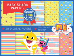 Baby Shark Digital Paper - Seamless pattern & free PNG Clipart included