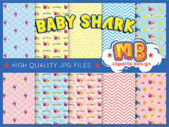 Baby Shark Digital Paper - Seamless pattern & free PNG Clipart included - buy online