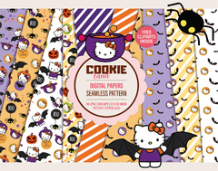 Hello Kitty Halloween Digital Paper & free PNG Clipart included | FABRIC STAMP - buy online