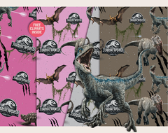 Jurassic girls Digital Paper - Seamless pattern & free PNG Clipart included - buy online
