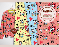 Mickey & Minnie Vintage valentine Seamless pattern | fabric stamp