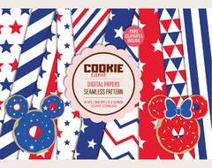 Mickey 4th July patriotic Digital Paper - Seamless pattern & free PNG Clipart included