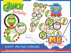 Grinch Birthday Toppers printable jpg Digital