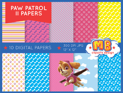 Paw Patrol Girls Digital Paper - Seamless pattern & free PNG Clipart included