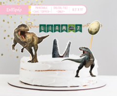 Jurassic Party cake topper banners printable jpg Digital - Lollipop