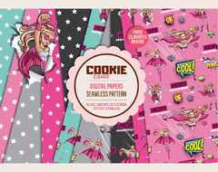 Barbie Super power Digital Paper - Seamless pattern & free PNG Clipart included