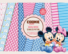 Mickey & minnie Babies Digital Paper - Seamless pattern & free PNG Clipart included