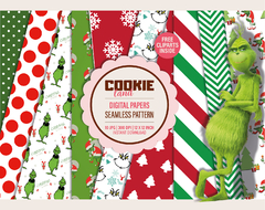 Grinch Digital Paper - Seamless pattern & free PNG Clipart included