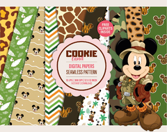 Mickey Safari Digital Paper - Seamless pattern & free PNG Clipart included