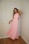 Vestido Em Viscolinho Forrado com Abertura Lateral Cor Rosa