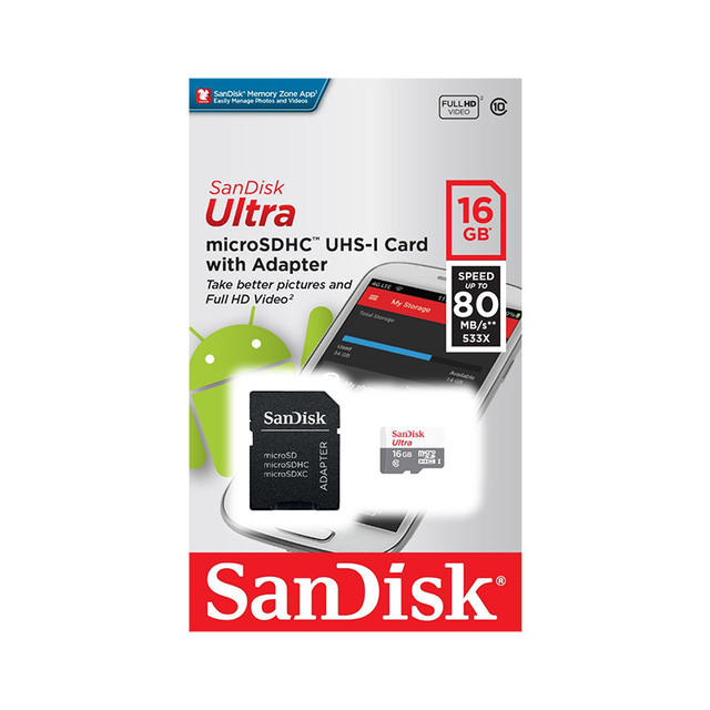 Cartão de Memória Micro SD Sandisk Ultra 16GB 80mb/s | TPFoto