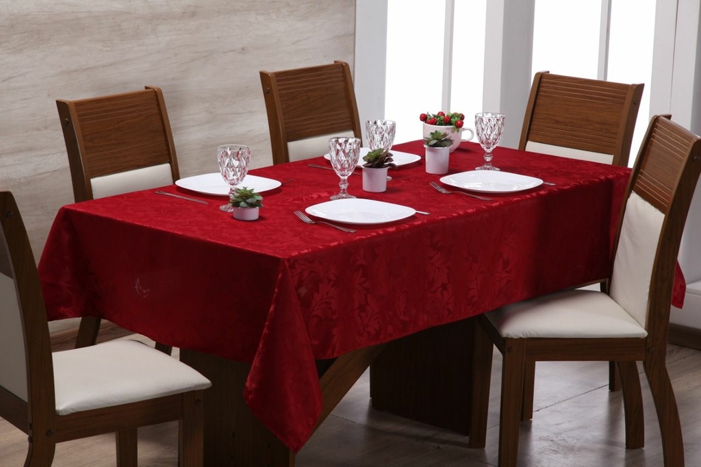 Toalha de Mesa Avulsa Luna Frutas Vermelho p/ 06 Lugares - Tecido