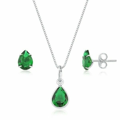 Conjunto Gota Verde Esmeralda - PRATA 925 no