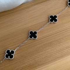 Pulseira Inspiração 5 Trevos Onix Prata 925