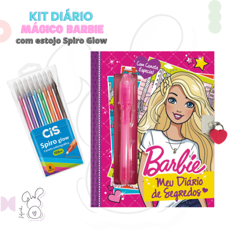 Kit Barbie Meu diario de segredos com Canetas Spiro Glow Diario Magico com Caneta Especial Cadeado Canetas Coloridas