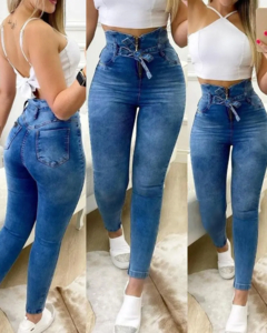 Calça cintura alta jeans casual - Ck Clothing