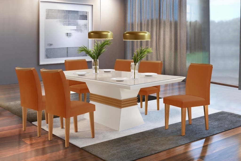 Mesa de Jantar Londrina com 6 Cadeiras Imbuia Off White Rufato