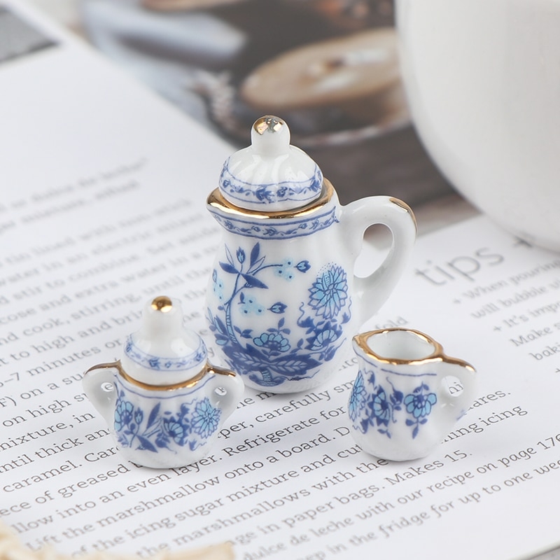 Miniatura porcelana jogo chá café flores rainha