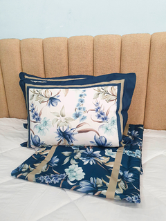 KIT CAMA COM 3 PEÇAS - 2 FRONHAS E 1 PESEIRA ESTAMPA GARDEM BLUE - loja online