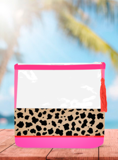 NECESSAIRE DE PRAIA FEMININA TRANSPARENTE COM PLASTICO - ONÇA NEON - comprar online